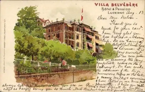 Künstler Litho Luzern Stadt Schweiz, Hotel Pension Villa Belvedere