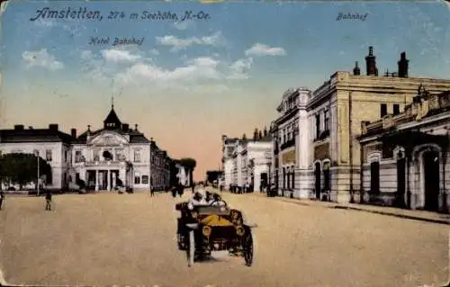 Ak Amstetten in Niederösterreich, Hotel Bahnhof, Bahnhof