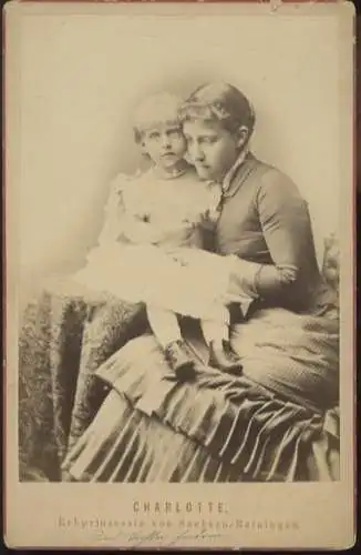 Cabinet Foto Prinzessin Charlotte von Sachsen-Meiningen mit Tochter Feodora