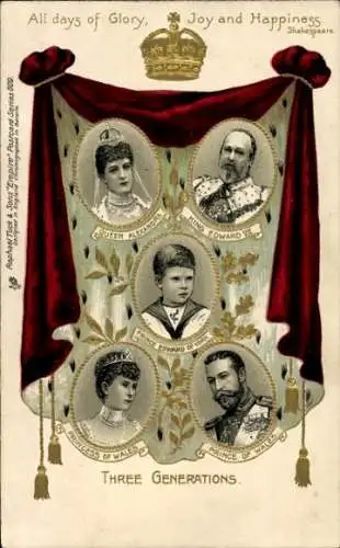 Präge Litho Adel Großbritannien, König Edward VII, Alexandra, Georg V, Maria von Teck