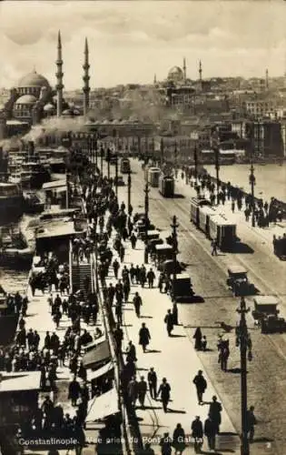 Ak Galata Konstantinopel Istanbul Türkei, Brücke, Straßenbahnen