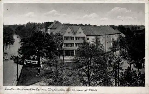 Ak Berlin Pankow Niederschönhausen, Grabbeallee am Bismarckplatz, Straßenbahn