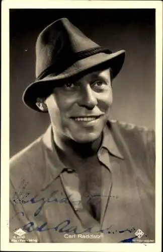 Ak Schauspieler Carl Raddatz, Portrait, Autogramm, Hut