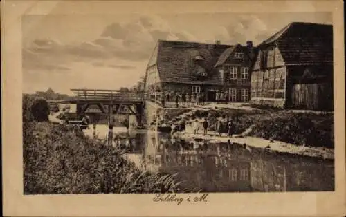 Ak Goldberg in Mecklenburg, Fluss, Kinder, Brücke