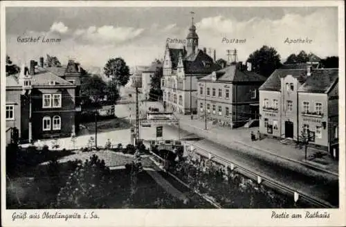 Ak Oberlungwitz in Sachsen, Rathaus, Gasthof Lamm, Postamt, Apotheke