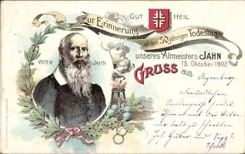 Litho Turnvater Jahn, 50-jähriger Todestag, Gut Heil