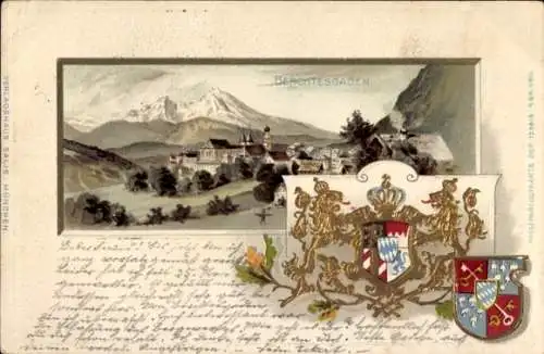 Präge Wappen Litho Berchtesgaden in Oberbayern, Gesamtansicht, Watzmann