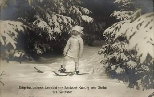 Ak Erbprinz Johann Leopold von Sachsen-Coburg-Gotha als Skifahrer