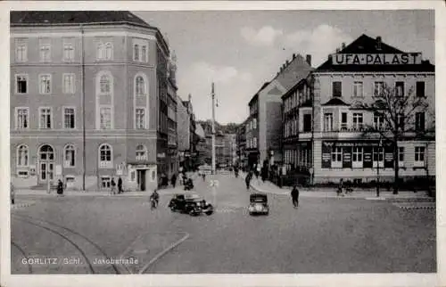 Ak Zgorzelec Görlitz Schlesien, Jakobstraße, UFA Palast, Kino