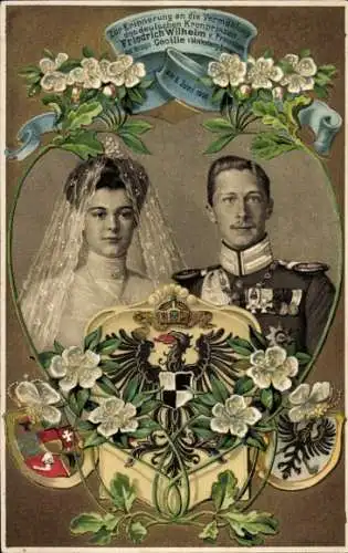 Präge Wappen Ak Kronprinz Wilhelm von Preußen, Kronprinzessin Cecilie von Preußen, Hochzeit