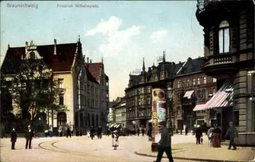 Ak Braunschweig in Niedersachsen, Friedrich Wilhelmplatz, Litfaßsäule