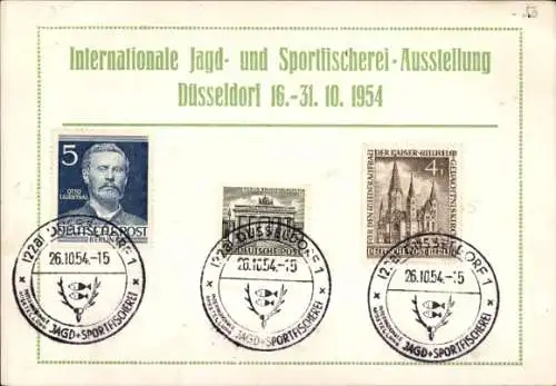 Briefmarken Ak Düsseldorf, Internationale Jagd- und Sportfischerei-Ausstellung 1954