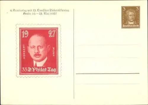 Ganzsachen Ak 4. Bundestag u. 33. Dt. Philatelistentag 1927, Herbert Munk, GS DR PP 97 C2 06