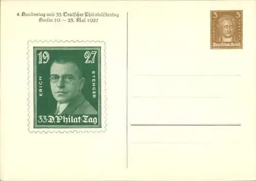 Ganzsachen Ak 4. Bundestag u. 33. Dt. Philatelistentag 1927, E. Stenger, GS DR PP 97 C2 08