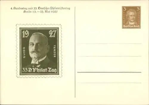 Ganzsachen Ak 4. Bundestag u. 33. Dt. Philatelistentag 1927, Guido Terzer, GS DR PP 97 C2 010