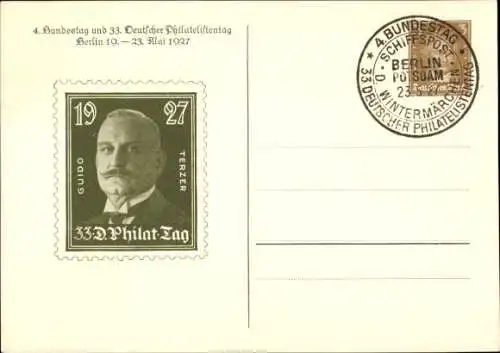 Ganzsachen Ak 4. Bundestag u. 33. Dt. Philatelistentag 1927, Guido Terzer, GS DR PP 97 C2 010