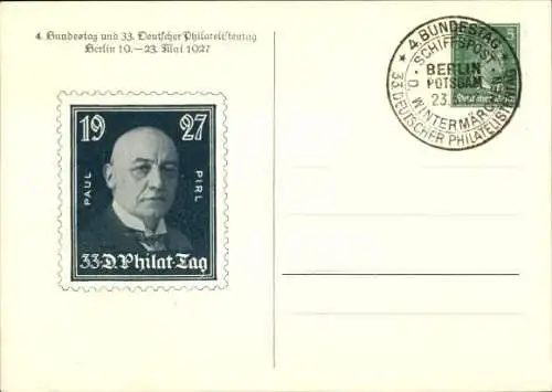 Ganzsachen Ak 4. Bundestag u. 33. Dt. Philatelistentag 1927, Paul Pril, GS DR PP 101 C3 07