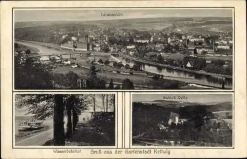 Ak Kettwig Essen im Ruhrgebiet, Gesamtansicht, Wasserbahnhof, Schloss Oefte