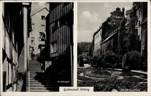 Ak Kettwig Essen im Ruhrgebiet, Kirchtreppe, Schloss Landsberg Ratingen
