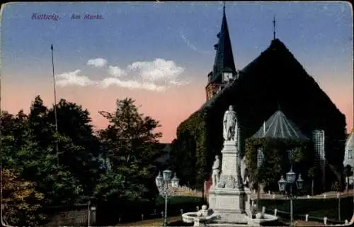 Ak Kettwig Essen im Ruhrgebiet, am Markt, Kirche, Denkmal