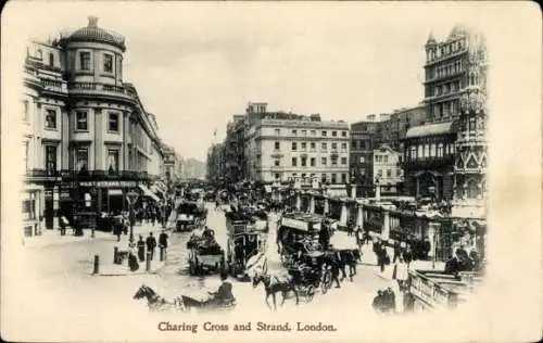 Ak London City England, Charing Cross und Strand, Bahnhof