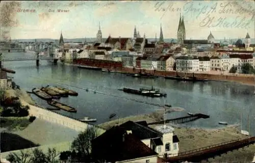 Ak Hansestadt Bremen, Weser, Teilansicht