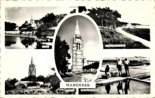 Ak Marennes Charente-Maritime, Kirche, Strand, Hafen