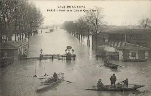 Ak Paris, Überschwemmung der Seine, Porte de la Gare, Quai d'Ivry