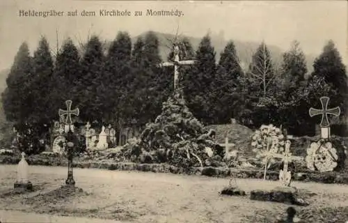 Ak Montmédy Lorraine Meuse, Heldengräber, Kirchhof, Friedhof