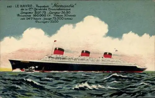 Ak Dampfer Normandie, CGT, French Line
