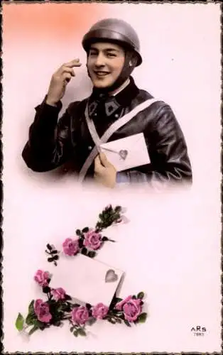 Ak Französischer Soldat in Uniform mit Liebesbrief, Soldatenliebe