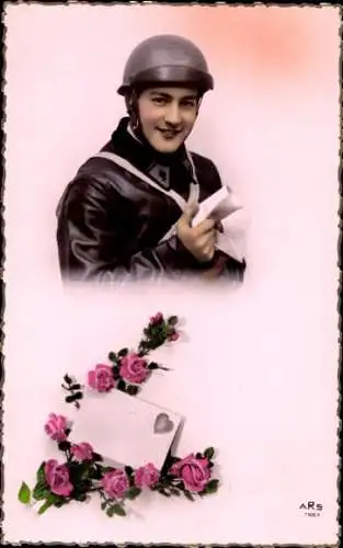 Ak Französischer Soldat in Uniform mit Liebesbrief, Soldatenliebe