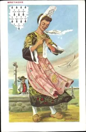 Wappen Künstler Ak Bretagne, Frau in Volkstracht