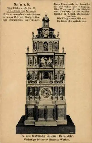 Ak Goslar am Harz, Original Goslarer Kunstuhr, Marktkirchhof 2