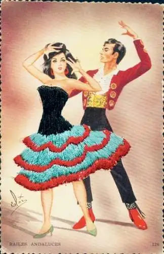 Seidenstick Künstler Ak Andalusien, Tanzpaar, Spanische Tracht