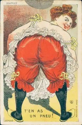 Mechanische Ak Frau mit roter Schlafhose und schwarzen Strümpfen, Po