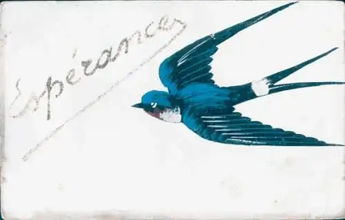 Handgemalt Glitzer Ak Schwalbe im Flug