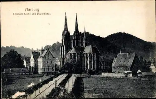 Ak Marburg an der Lahn, Elisabeth-Kirche, Deutschhaus
