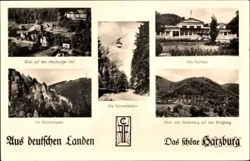 Ak Bad Harzburg am Harz, Harzburger Hof, Schwebebahn, Kurhaus, Blick vom Butterberg, Burgberg