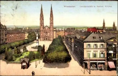 Ak Wiesbaden in Hessen, Louisenplatz, katholische Kirche