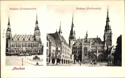 Ak Aachen, Rathaus, Vorder- und Rückansicht