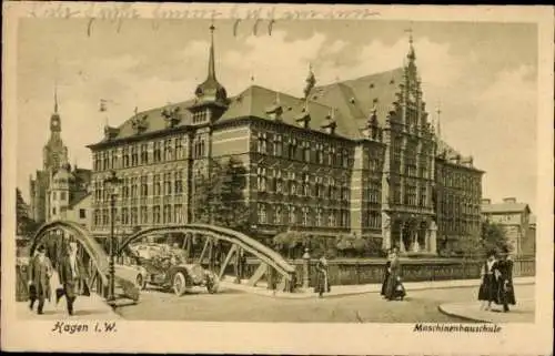 Ak Hagen in Westfalen, Maschinenbauschule, Brücke