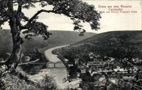 Ak Bad Karlshafen an der Weser, Blick von Pfarrer Francke's Eiche