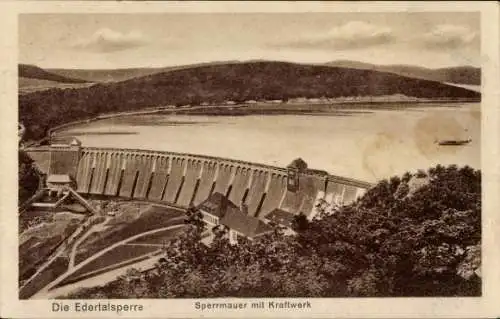 Ak Waldeck am Edersee Hessen, Edertalsperre, Sperrmauer, Kraftwerk