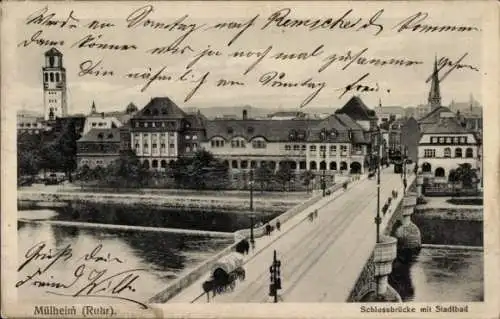 Ak Mülheim an der Ruhr, Schlossbrücke, Stadtbad, Turm