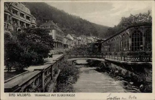 Ak Bad Wildbad im Schwarzwald, Trinkhalle, Olgastraße, Brücke