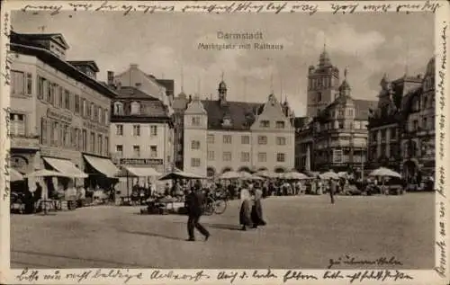 Ak Darmstadt in Hessen, Marktplatz mit Rathaus