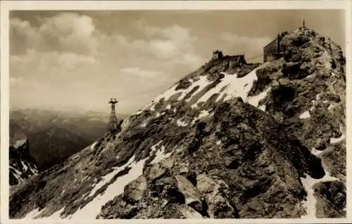 Ak Zugspitze, Bayerische Zugspitzbahn, Ostgipfel, Endstation Schwebebahn, Münchener Haus