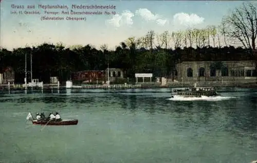 Ak Berlin Treptow Niederschöneweide, Neptunshain, Ruderboot, Schiff