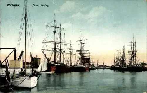 Ak Hansestadt Wismar, Neuer Hafen, Schiffe
